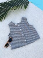 Striped Top Woven Sleeveless Blue