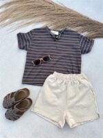 LITTLE LEAN Louie Tee Striped Antraciet Brown