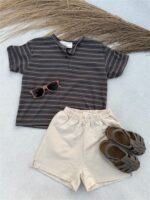LITTLE LEAN Louie Tee Striped Antraciet Brown