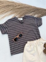 LITTLE LEAN Louie Tee Striped Antraciet Brown