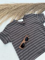 LITTLE LEAN Louie Tee Striped Antraciet Brown