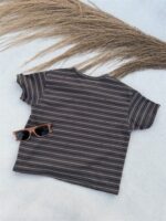 LITTLE LEAN Louie Tee Striped Antraciet Brown