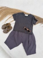 LITTLE LEAN Curve Pants Cotton Charcoal